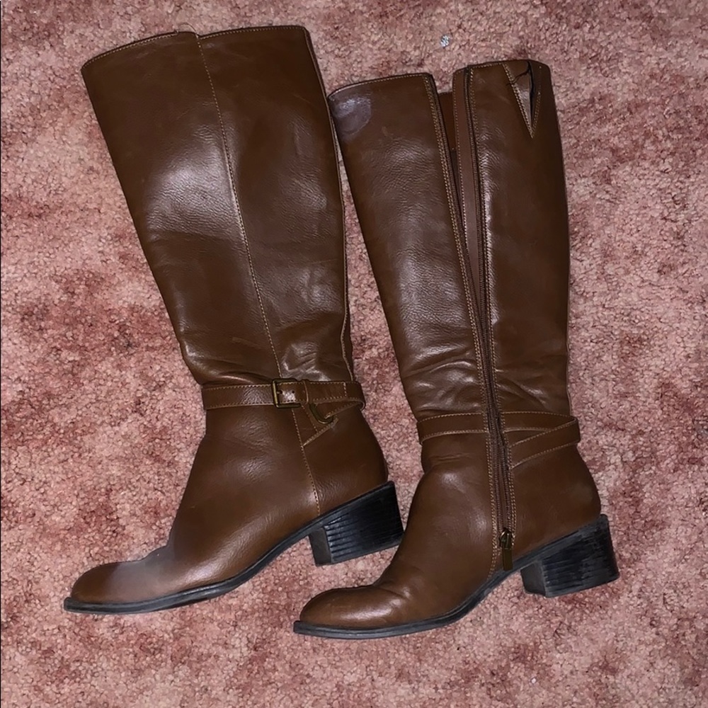 Chaps size 7 knee high brown leather riding boots